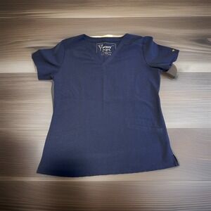 Poppy Women's The Caswell Navy Blue Scrub Top Medium Medical Uniform